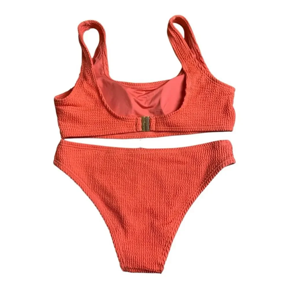 ZYIA size medium new muted peach ribbed Bikini Set orange two piece vaca travel
